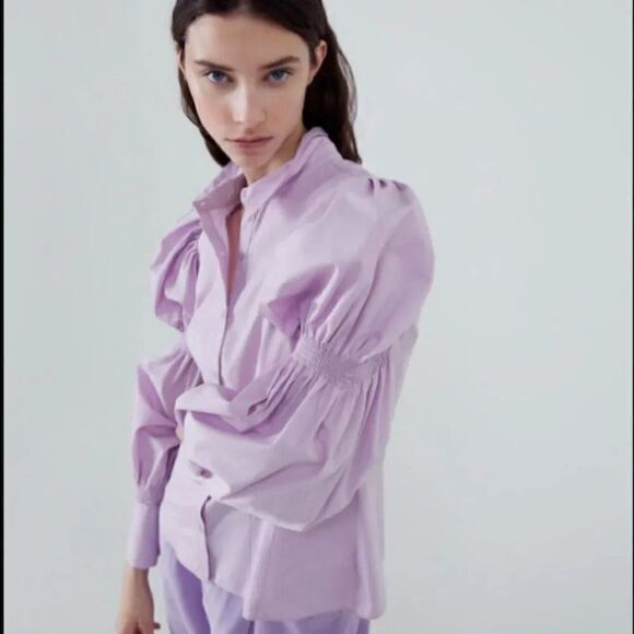 ZARA ELASTIC TRIM POPLIN SHIRT - Picture 11 of 15